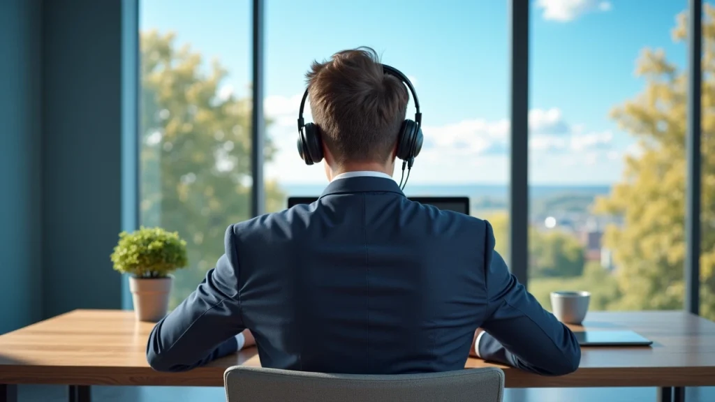 A man sitting at a desk giving online support